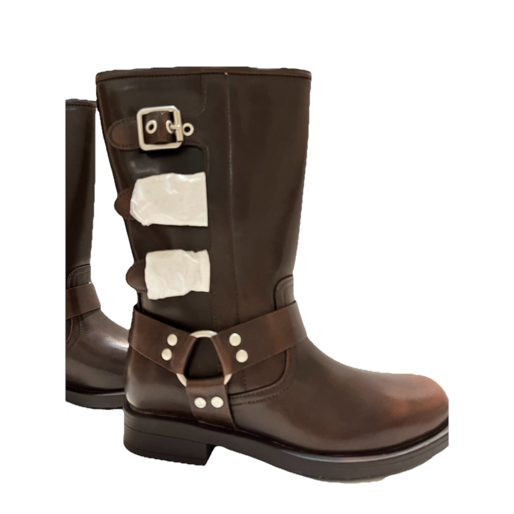 Dream Pairs Dark Brown Mid Calf Boots Buckle Strap Side Zip US 1 EU 32 - Picture 7 of 16